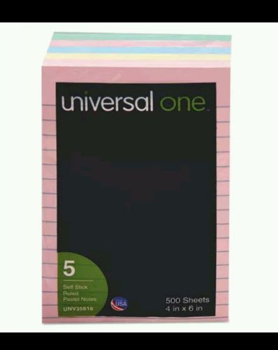 Universal One Self-Stick Notes 4 X 6 Lined 4 Pastel Colors 5 100-Sheet Pads/pack