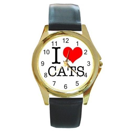 I Love Cats (design 3) Round Gold Metal Watch