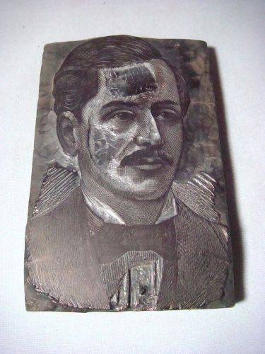 ANTIQUE WOODEN PRINTING BLOCK MAN WITH MUSTACHE &amp; BOWTIE LATE 1800&#039;S EARLY 1900s