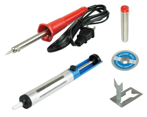 5 pc soldering iron set, 30w ul approved, solder, desoldering wick &amp; pump, stand for sale