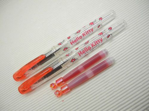 (2 Red Pens) Platinum Hello Kitty Preppy Stainless 0.3mm Fine Fountain Pen