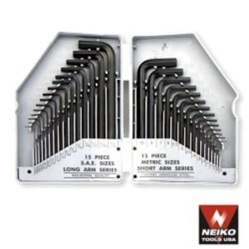 Allen Wrench &amp; Hex Key  30pc Set METRIC &amp; SAE Standard Short Long Arm CrV Steel