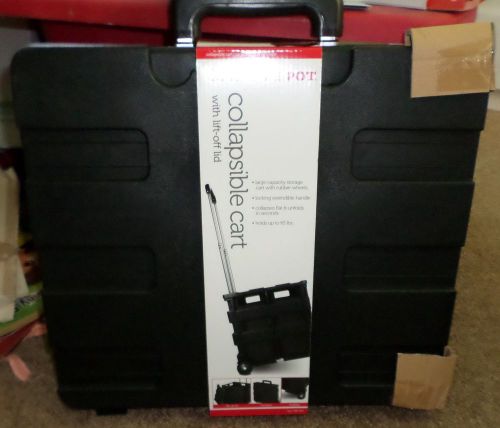 New Black Collapsible Rolling Cart Carrier Crate Rubber Wheels w/ Lid 65Lbs Cap