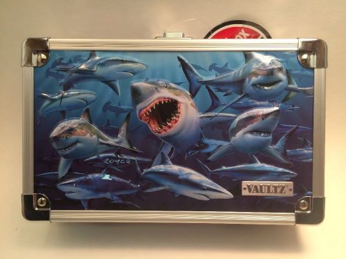 Vaultz Key Locking Pencil Supply Pill Box 8.25 x 5.5 x 2.5&#034; Blue Sharks Ocean