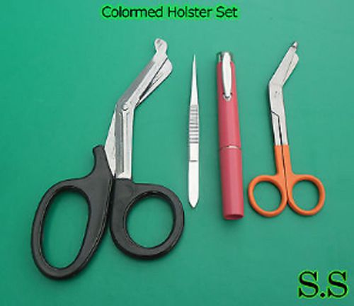 Colormed Holster Set Black EMT Diagnostic Red Pen+Orange Lister Bandage Scissor