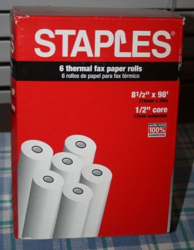 Staples Thermal Fax machine Paper 6 Rolls 8-1/2&#034; x 98&#039; 1/2&#034; Core