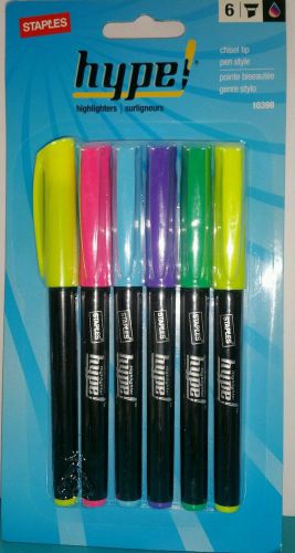 Staples Hype Pen-Style Highlighters, Assorted, 6/Pack
