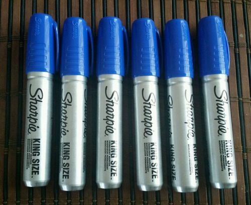 SHARPIE KING SIZE BLUE PERMANENT INK 6 PCS *NEW*