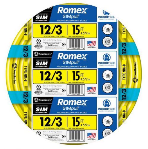 Romex simpull 15-ft 12-3 nm-b gauge indoor electrical non-metallic wire cable for sale