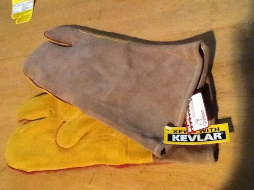 2 new pairs large size 9 winter lined heavy duty kevlar sewn suede work mitts for sale
