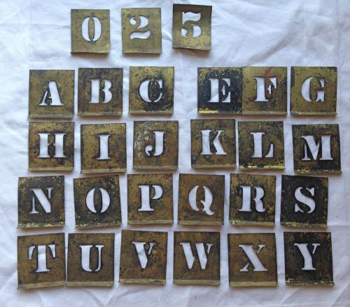 27 Piece set of Antique Brass Metal Stencils Letters &amp; numbers  2 1/4 Inch
