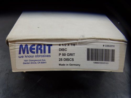 Merit Discs, 4-1/2&#034; x 7/8&#034;, P 50 Grit, Qty 25 Discs, 3353310 |JA1|RL