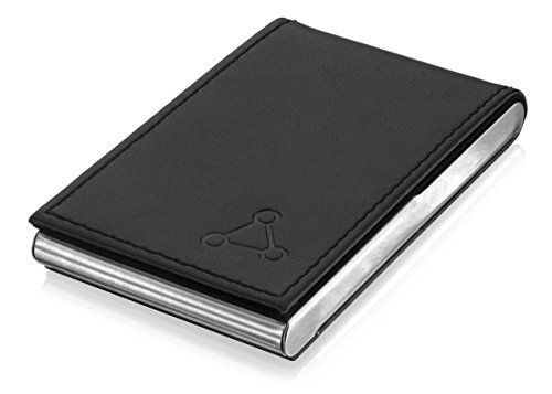 The Package Group LLC Black Leather Vertical Business Card Holder Card Case w/