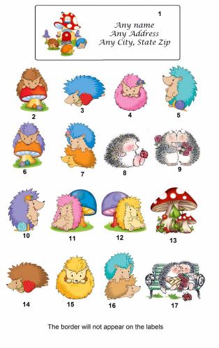 30 Return Address Labels Cute Hedgehogs Mushrooms Buy 3 get 1 free (hm1)