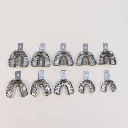 DENTAL STAINLESS STEEL PERFORATED IMPRESSION TRAYS AUTOCLAVABLE SET OF 10