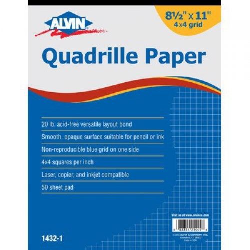 Alvin quadrille paper 4x4 grid 50-sheet pad 8.5&#034; x 11&#034; for sale