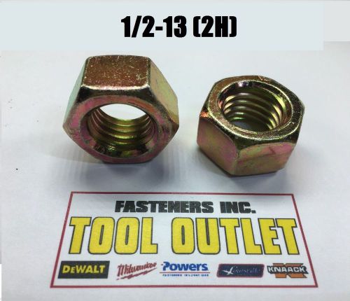 (qty 100) 1/2-13 2h structural yellow zinc finished hex nuts for a325 bolts for sale