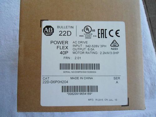 NIB Allen Bradley PowerFlex 40P  3HP     22D-D6P0H204      Date: 07/2015