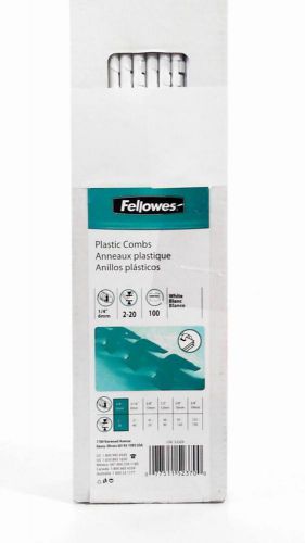 Fellowes Plastic Comb Binding Spines 1/4&#034; 20 Sheet 100PK Round Back CHOP (White)