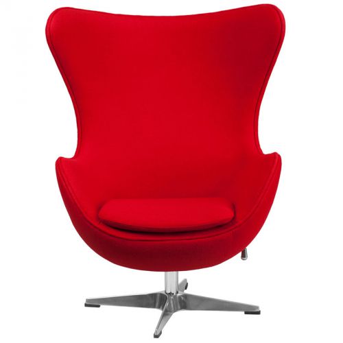 Red Wool Fabric Egg Chair with Tilt-Lock Mechanism