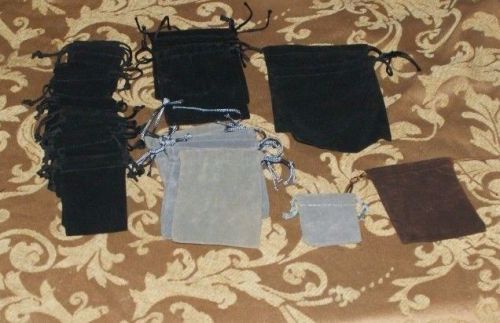 Lot of  assorted sizes Black and Grey Felt Drawstring Pouches Jewelry Gift