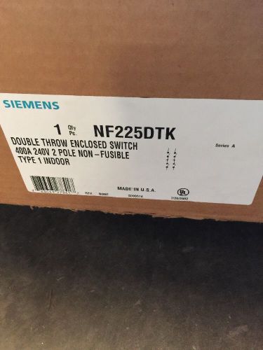 New Siemens 2 Pole 400 Amp 240V Double Throw Fusible Disconnect Switch NF225DTK