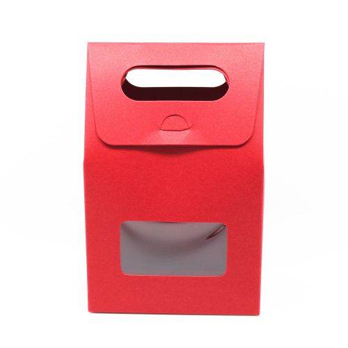 Red Kraft Paper Package Boxes With Handle&amp;Window For Gifts Wedding Favors