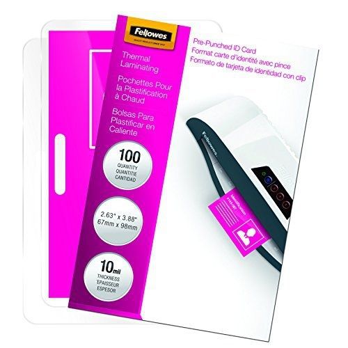 Fellowes laminating pouches, thermal, id tag size, 10 mil, 100 pack (52051) for sale