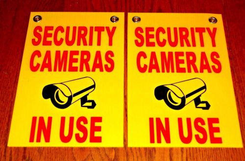(2) SECURITY CAMERAS IN USE SIGNS 8&#034;x12&#034;   NEW with Grommets  Surveillance r/b/y