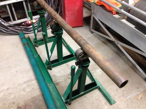 three GREENLEE 656 RATCHETING REEL STANDS AND 657 SPINDLE