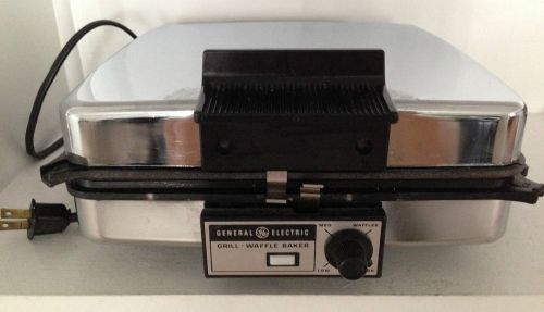 ~~~ VINTAGE GENERAL ELECTRIC GRILL WAFFLE BAKER A2G48T CHROME SANDWICH PRESS ~~~