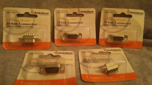*NEW IN BOX* Lot of 5 RadioShack D-Sub Connectors - 3 9-Position, 2 15-Position