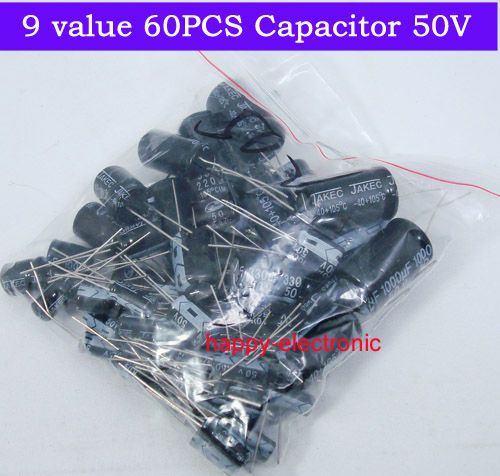 9 value 60pcs Electrolytic Capacitor Assortment Kit 50v (1~1000uF)