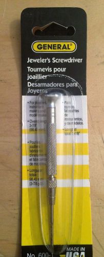 GENERAL TOOLS JEWELERS SCREWDRIVER, NO. 600-1, LENGTH 3-7/8&#034; Made in USA
