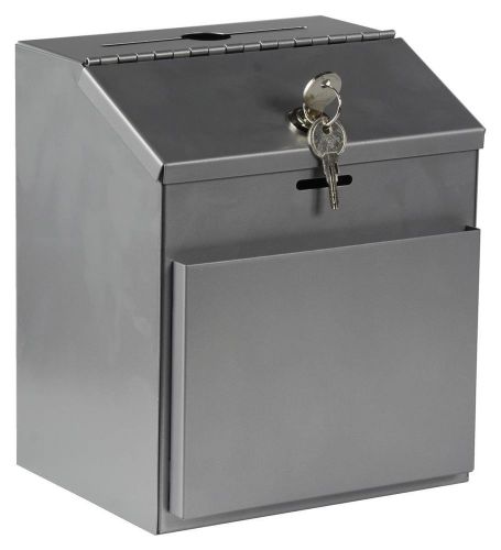Wall Mount Tabletop Suggestion Box Lock Donation Forms Envelopes Pocket Silver