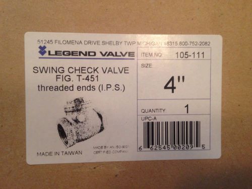 New Legend 105-111 Brass 4&#034; Fnpt X Fnpt T-451 Brass Swing Check Valve