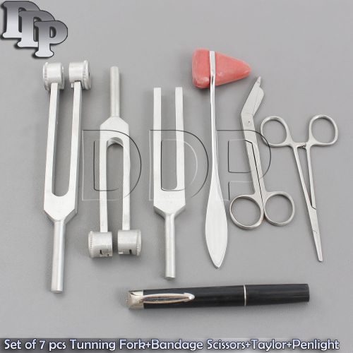 7 pcs Tuning Fork C128, C256, C512,+Bandage Scissors+Hemostat + Taylor+Penlight
