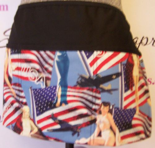 Black ms.u.s.a print 3 pocket waitress waist apron bar restaurant server for sale