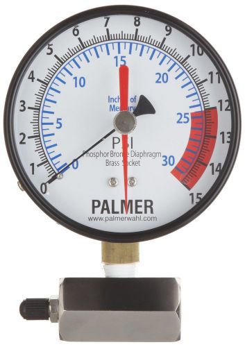 Palmer  40kbdla15#hg heavy duty black steel gas test gauge 0-15 psi/0-30&#034;hg r... for sale