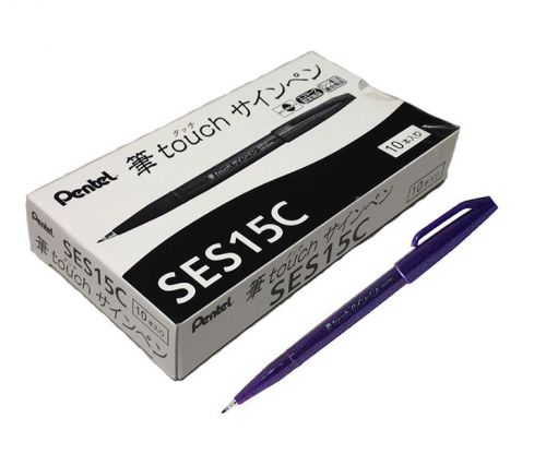 GENUINE Pentel SES15C Caligraphy Brush Sign Pen (10pcs) - Violet FREE SHIP