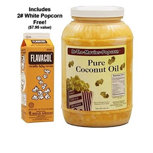 Coconut Popcorn Popping Oil Gallon &amp; Flavocol Combo Yellow Coconut Oil Movies Am