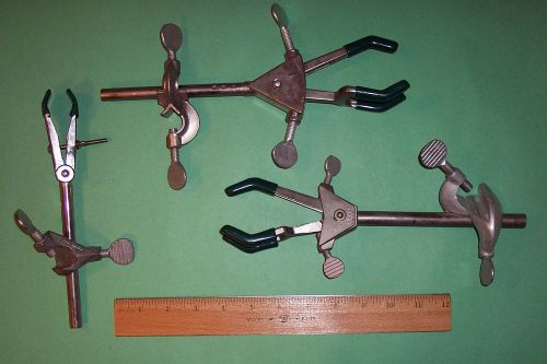 3 Used Clamps Lab Clamps Laboratory Clamps 2 Pronged and  1 No-Pronged