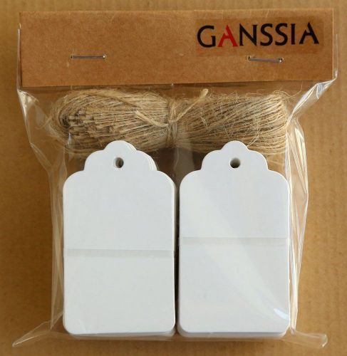 GANSSIA White Kraft Paper Hang Tag for Gift with Free Cut Strings Pack of 100 Pc
