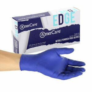 Box Nitrile Gloves, Powder and Latex Free Blue 100 ct Medium/Large Amercare EDGE