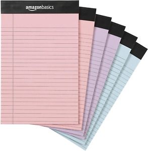 Basics Writing Pads, 5&#034; X 8&#034;, Narrow Ruled, Pink, Orchid  Blue Paper, 6-Pack
