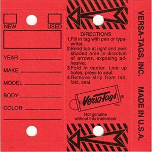 RED - Genuine Versa-Tags Key Tags Self-Protecting 250 tags per box with metal...