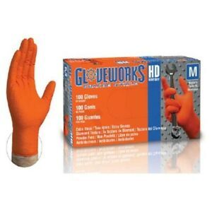 Size Large 1000/cs GLOVEWORKS HD 8 Mil GWON Latex Free Nitrile Gloves - Orange