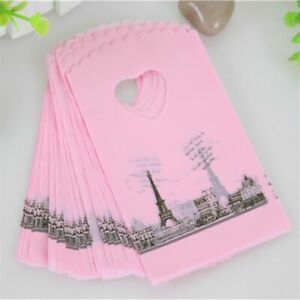 Plastic Shopping Bags with Handle 50pcs Packaging Gift Pouches Pink Eiffel Tower