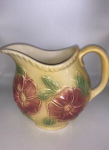 Vintage HULL Pottery Sunglow Yellow. Floral Pitcher. Circa.1950 Pattern #52 24oz
