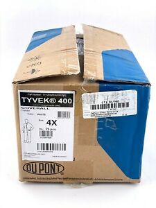 Box of 25 Dupont TY120SWH4X Tyvek 400 Collared Coveralls, 4XL, White, New